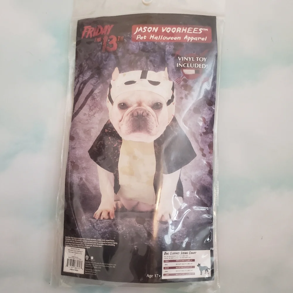 Friday The 13th Jason Voorhees Dog Pet Halloween Costume w/Toy Sz Small New